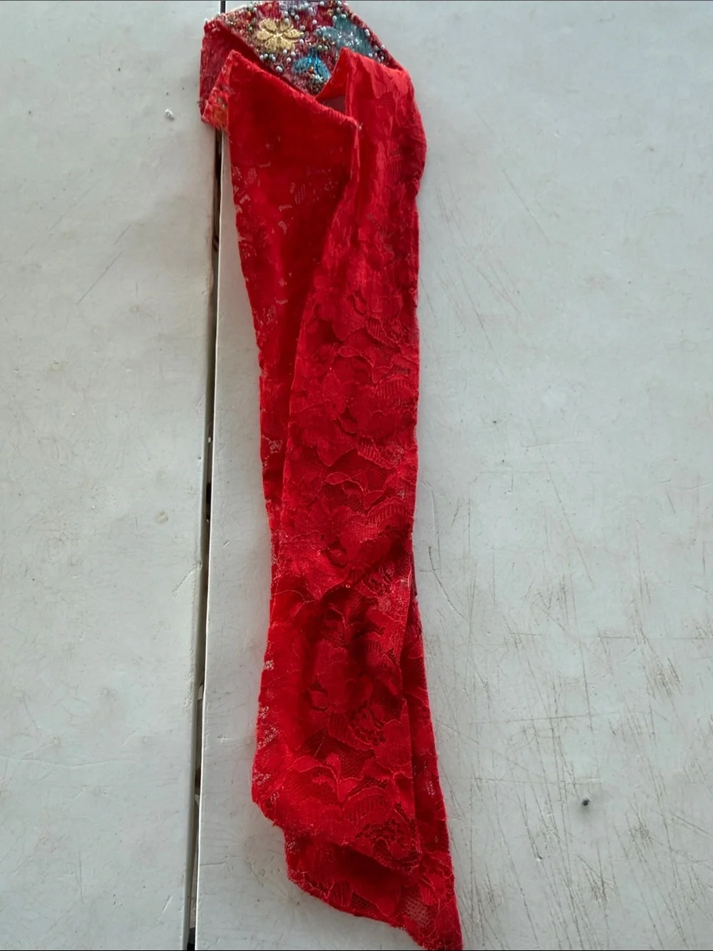 Red Embroidered Floral Sash Belt